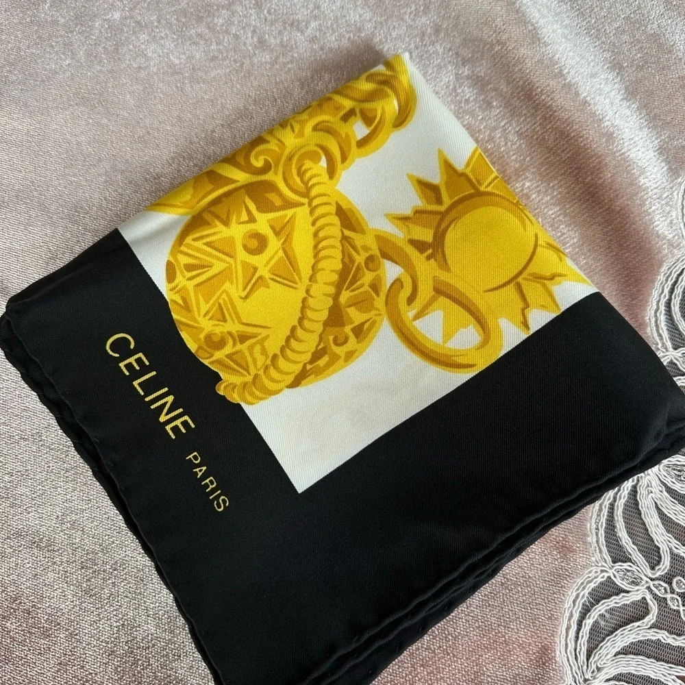 CELINE Paris Jewerly Print Scarf 100% Silk Square 26" Black New without Tag. - Picture 12 of 13